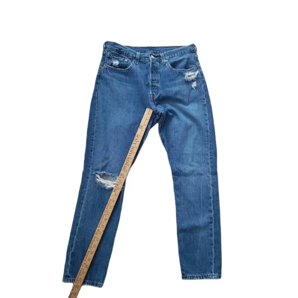 Levi's 501 Skinny Premium Jeans Big "E" Denim Blue Wash Distressed Size 30 hi Ri - Picture 14 of 16